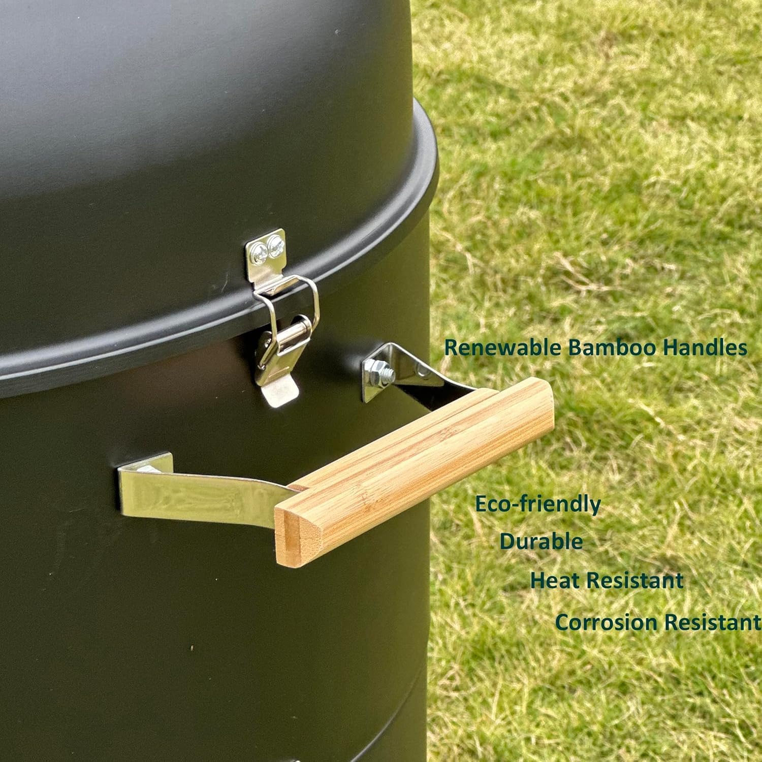 17.5" Heavy duty smoker grill & BBQ cover Rack with 4 hooks wooden handles single door design Large capacity charcoal smoke BBQ XL for parties in backyard