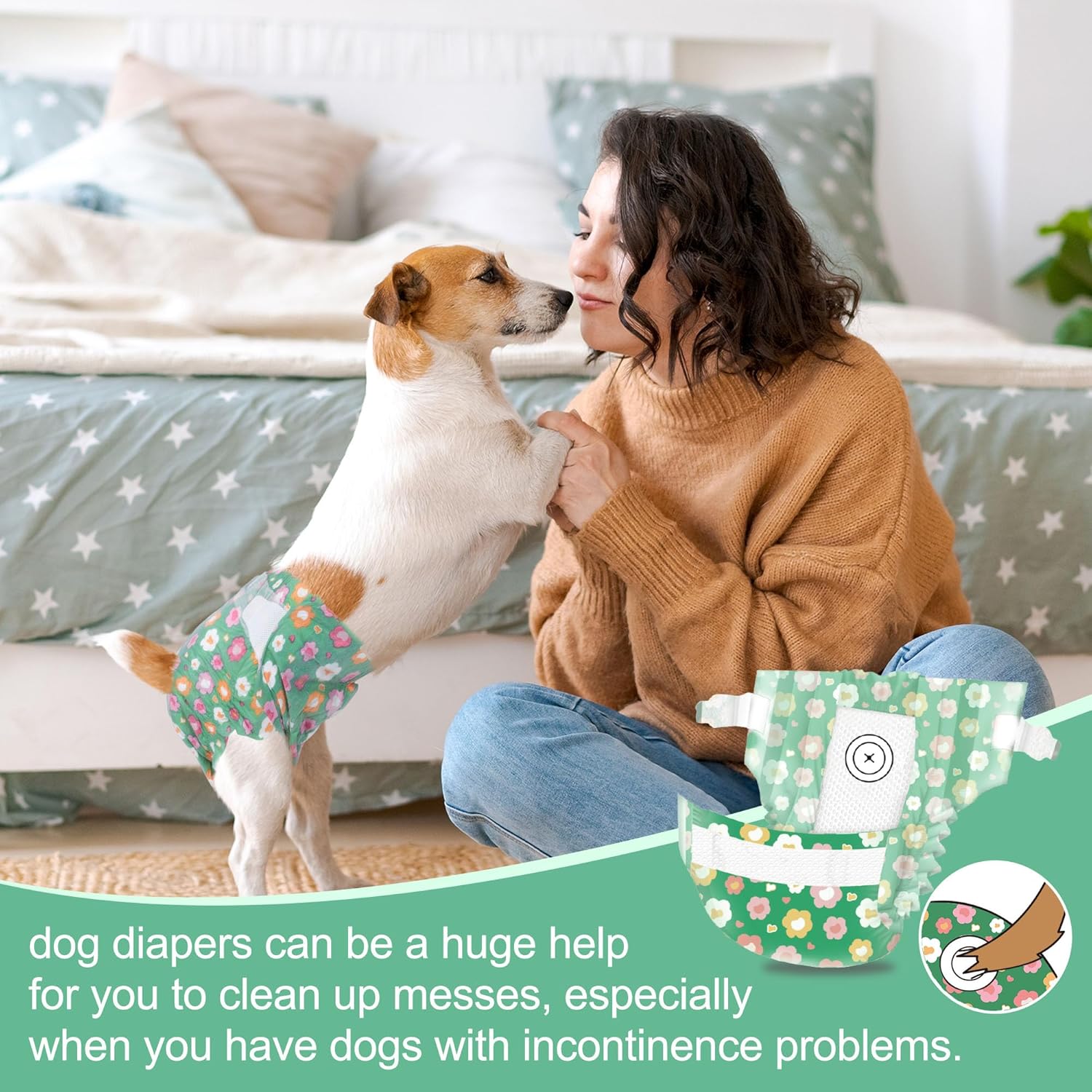 Pet Soft Dog Diapers Female, Disposable Female Dog Diaper, Doggie Diapers for Cat Puppy with Adjustable Foam Tail Hole(Green,36M)