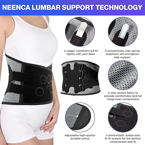 Miniatura 2 de NEENCA Soporte lumbar ajustable para aliviar el dolor de espaldalumbarcintura, cintura con estabilizadores de resorte para lesiones, hernia de