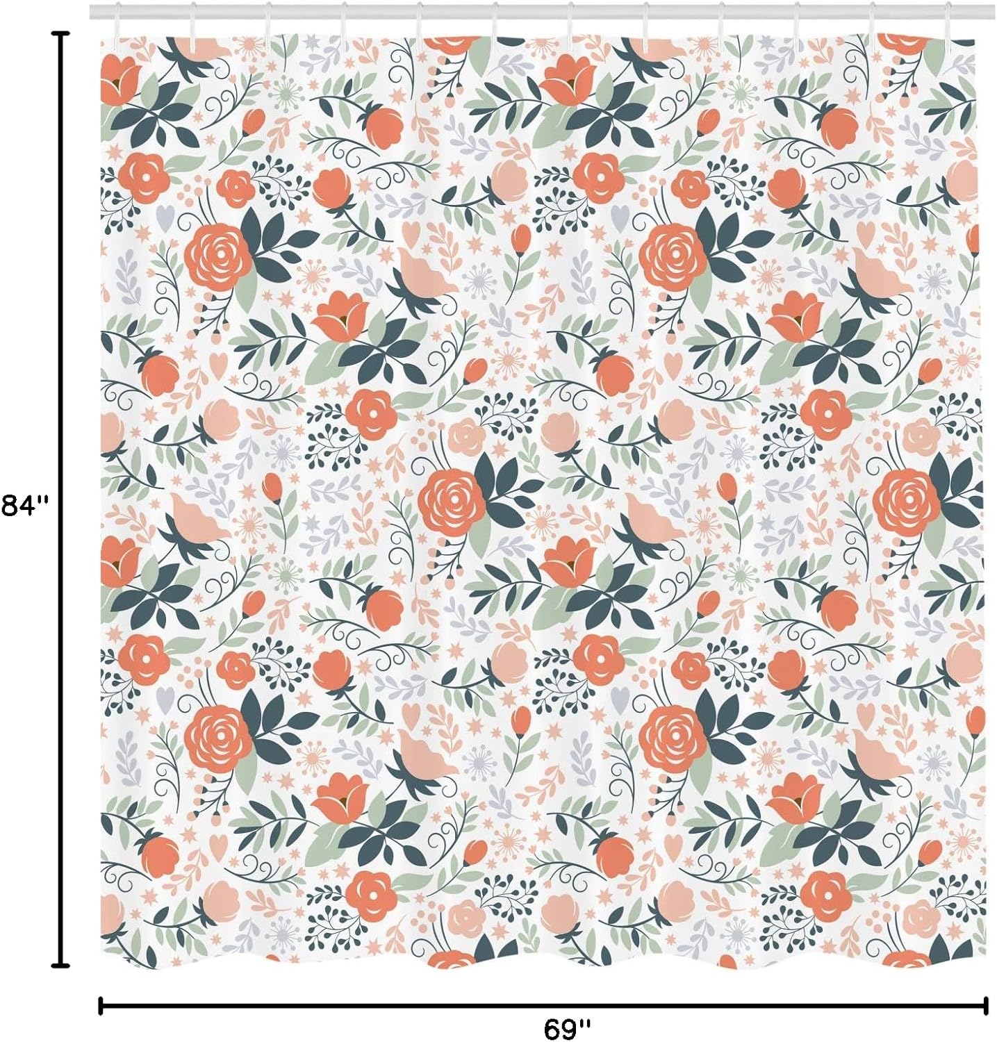 Ambesonne Floral Shower Curtain, Shabby Blooms Nature Inspired Botanical Beauty Illustration, Cloth Fabric Bathroom Decor Set with Hooks, 69" W x 84" L, Almond Green