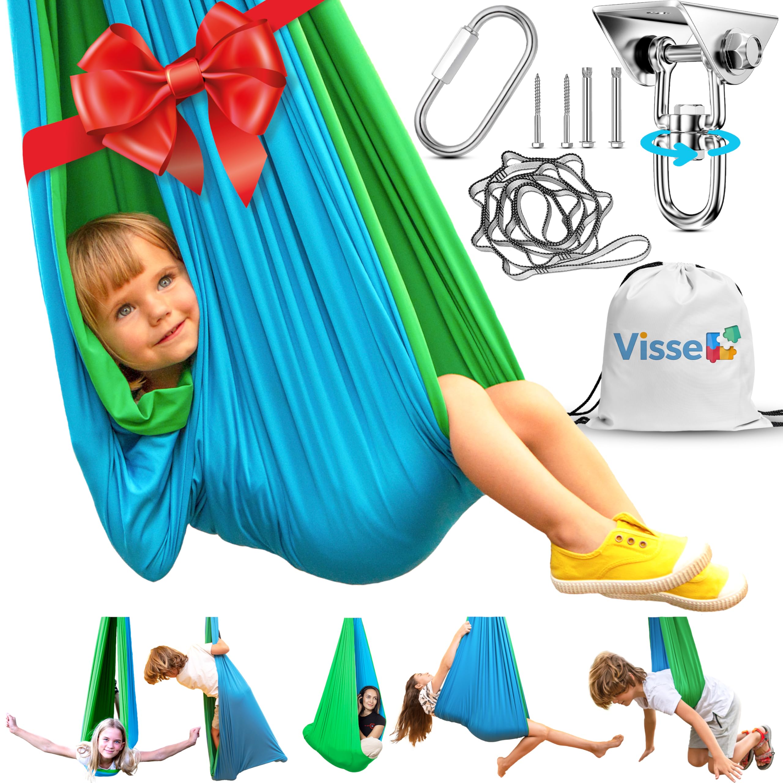Sensory Swing for Kids Indoor - Calming Cocoon Therapy Swing 360° Hardware - Holds 300lbs - Indoor Outdoor Sensory Hammock - Autism ADHD SPD Trusted Sensory Support