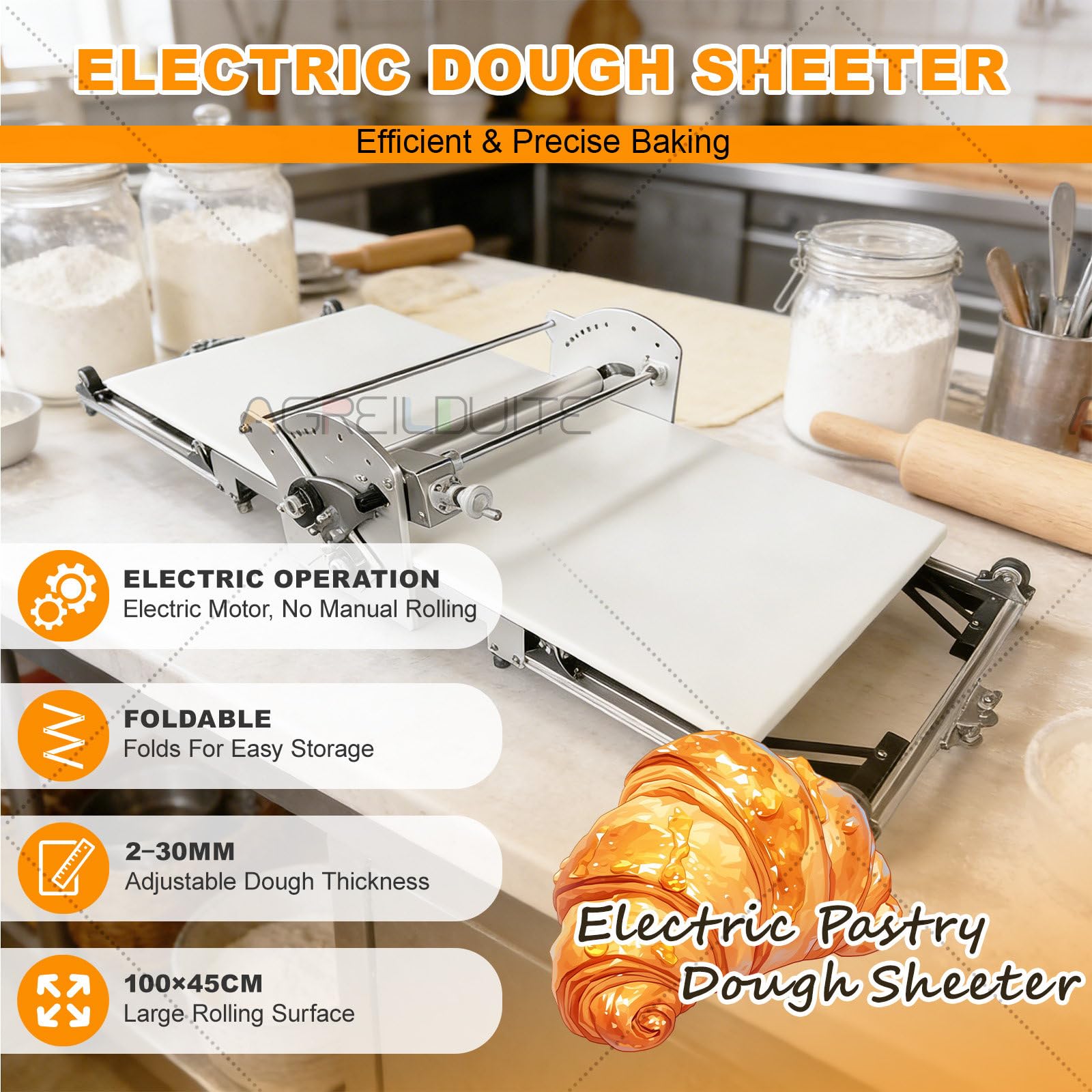Laminoir électrique pliable, rouleau à pâtisserie réversible en acier