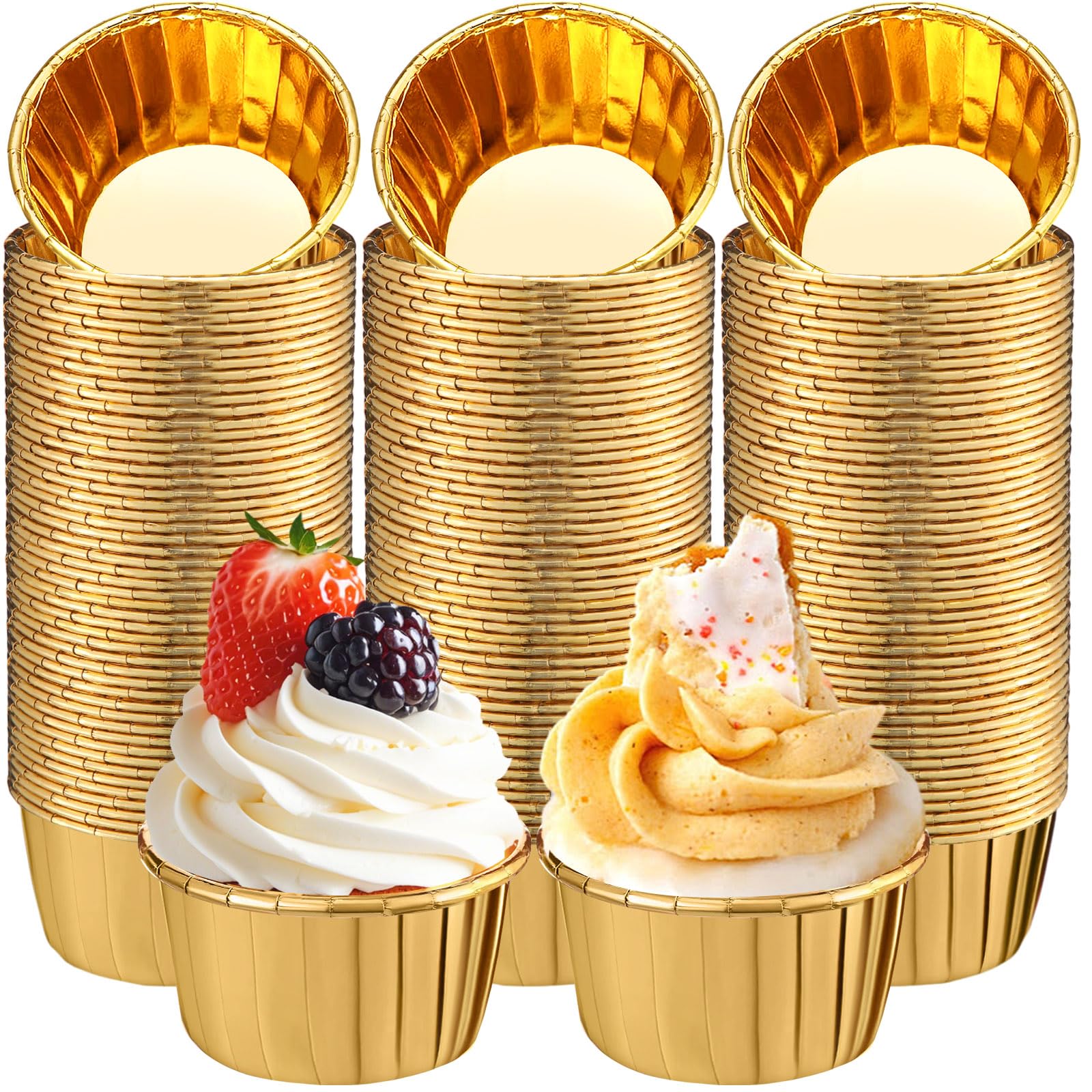 150 Pack Gold Cupcake Liners Bulk Disposable Foil Muffin Cup