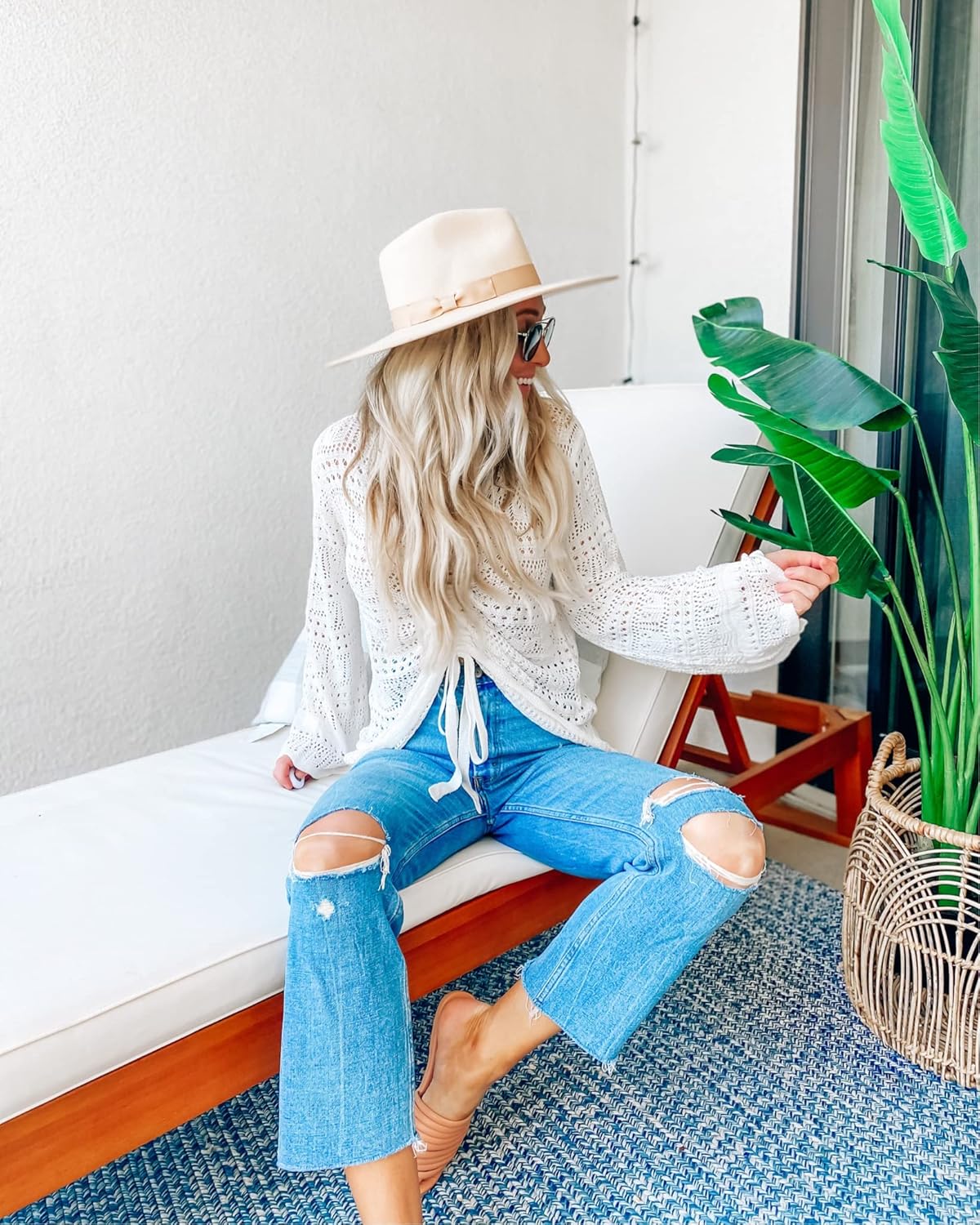 Saodimallsu Womens Boho Off Shoulder Sheer Crop Tops Bell Sleeve Flowy Oversized Crochet Ruched Pullover Sweaters - Image 6