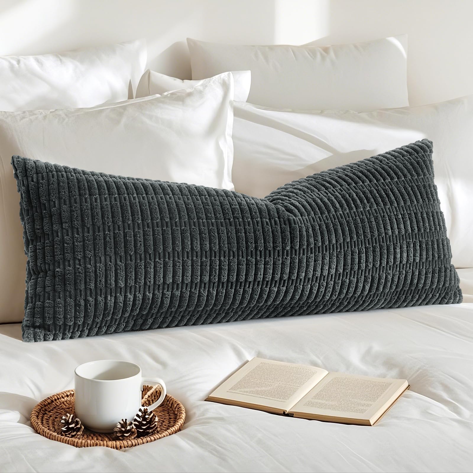 Housses de coussin velours côtelé rectangulaires pour soulager le dos sur canapé