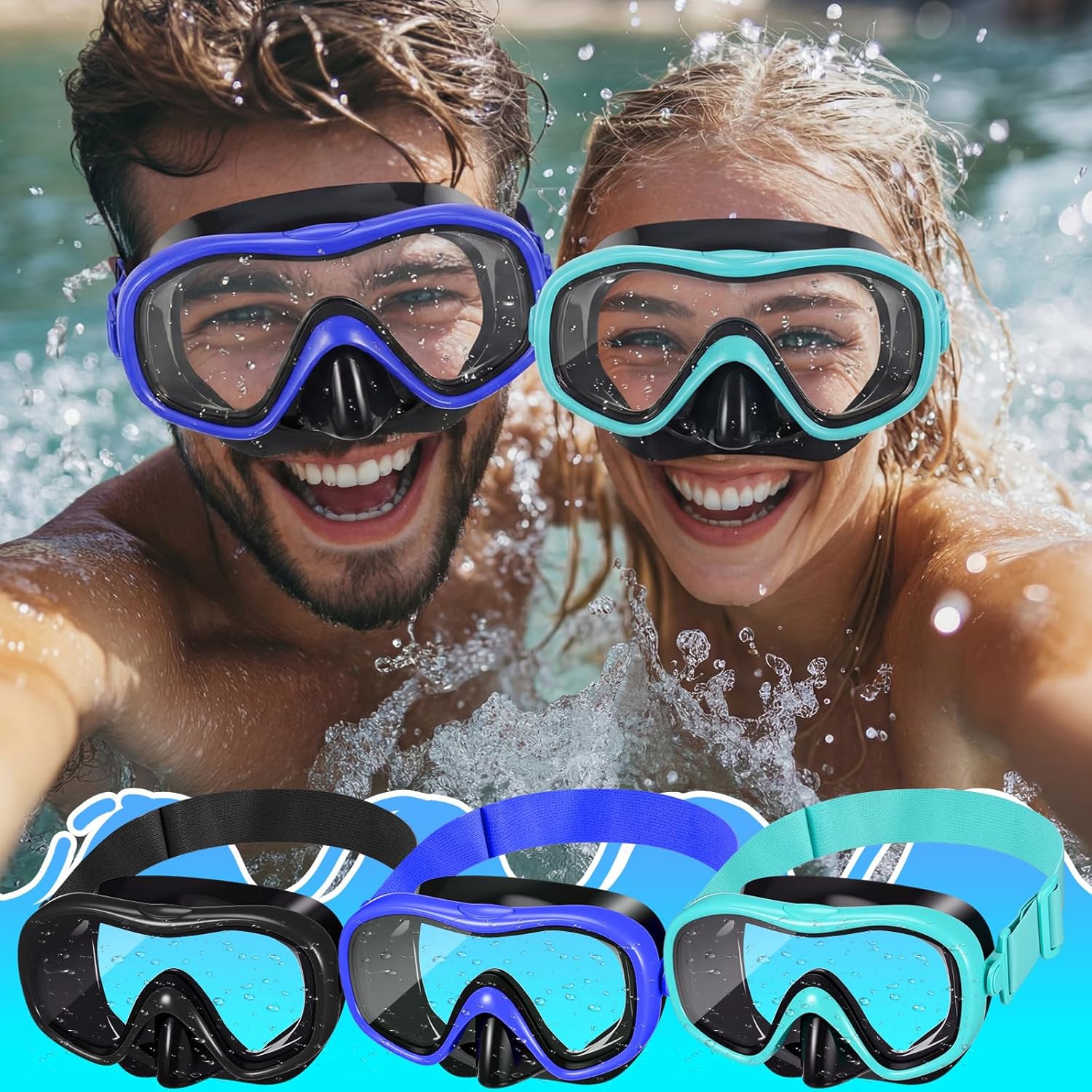 Relaxweex 3 Pcs Adult Youth Swim Goggles with Nose Cover Elastic Strap View Clear Waterproof for Snorkeling Diving Swimming