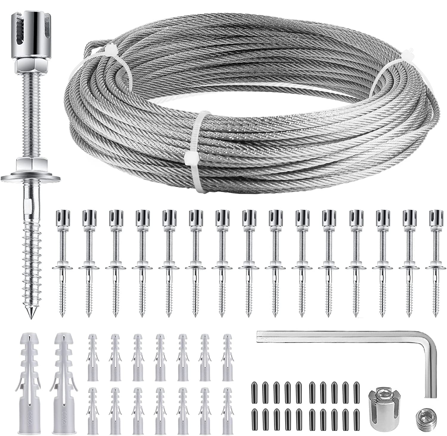 Rankhilfe aus Edelstahl für Kletterpflanzen 24m, 16 Halter,Kletterrose,Pflanze Die Rankhilfe Edelstahl mit 3 mm Durchmesser