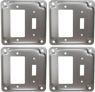 OHLECTRIC Crushed Corner Steel Box Cover with 1 GFCI Receptacle & 1 Toggle Switch| 4” Square Electrical Box Cover, Fire Rated | Ideal for Wiring Connection Protection and Wiring Devices (4-Pack)