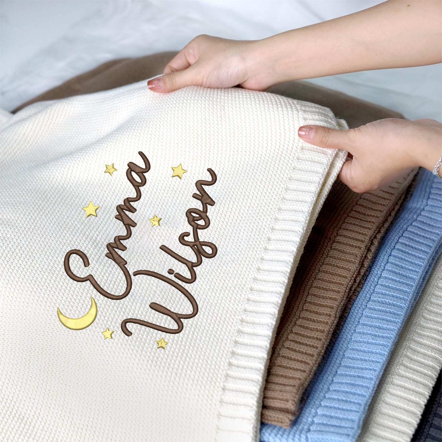 Embroidered Baby Blanket Name, Personalized Baby Blanket with Name for Boys Girls, Custom Knit Baby Blankets with Embroidery, Strollers Blanket, Car Seat Blanket