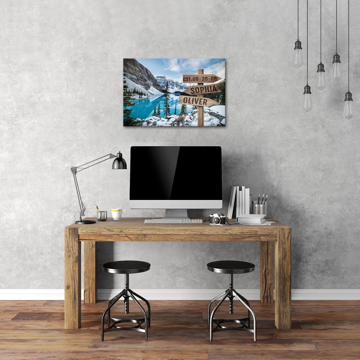 iLOOKLiKE Personalized Couple's Names And Special Date on Street Sign Canvas Prints Colorado Rocky Mountains Moraine Lake Landscape Wall Art Custom Poster for Home Gift Anniversary Wedding Birthday