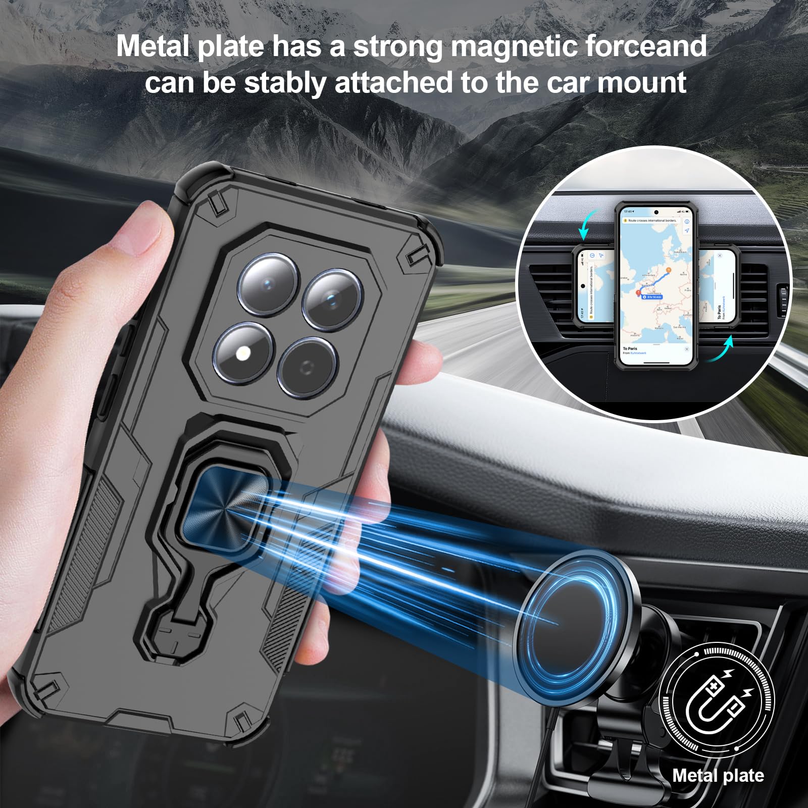Funda para Xiaomi Redmi Note 15 Pro 5G, Carcasa Antigolpes con Soporte anular metálico, Case Protectora de Grado Militar, Azul — view 430