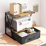 Support d'imprimante aboxoo pour bureau avec tiroir de rangement, étagère de bureau à 2 niveaux ou sous le bureau, organisateur de bureaux multifonctionnel pour bureau à domicile, adapté pour machine à fax / imprimante 3D / scanner, brun rustique