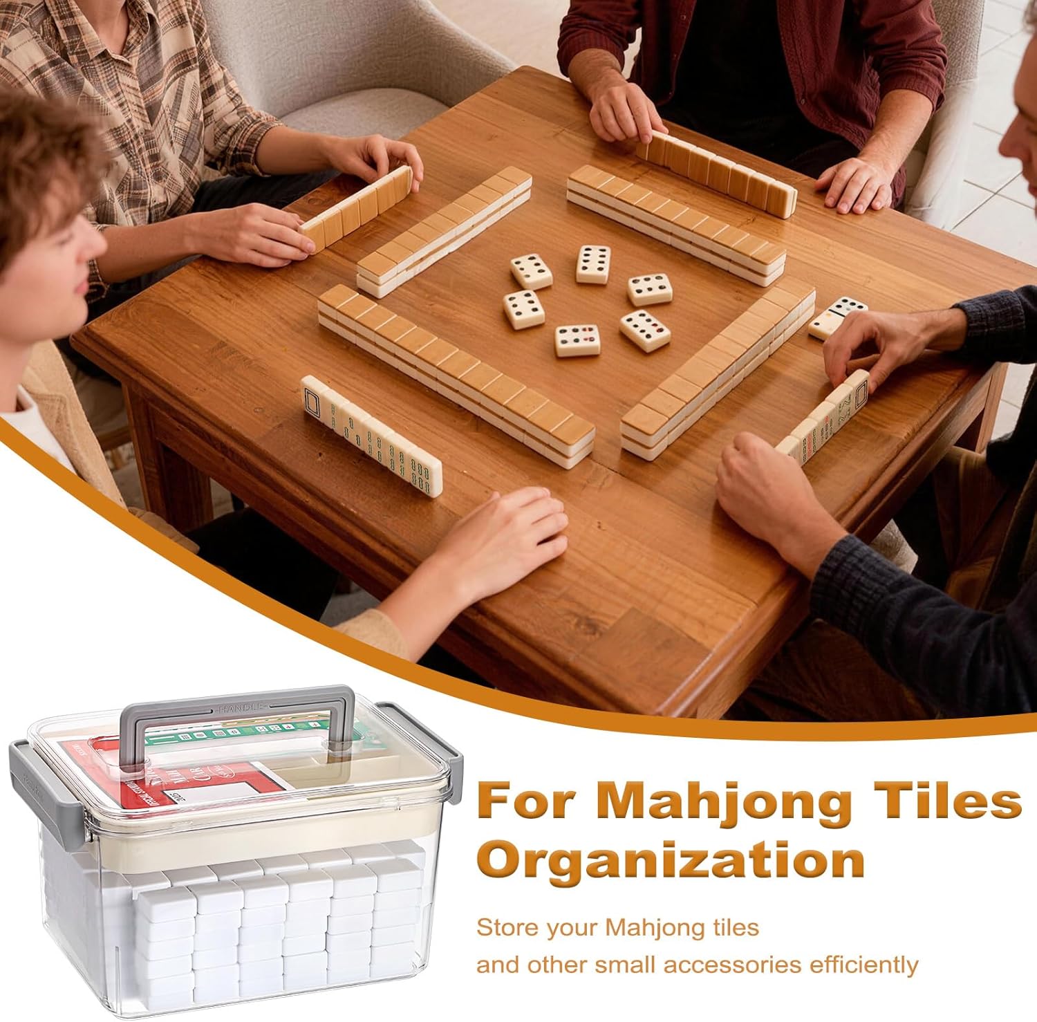 Mahjong Case Only, Empty Mahjong Tiles Storage Box with Removable Tray, Plastic Mahjong Tile Holder for 160-200 Tiles, Large Capacity Game Accessories Organizer for Home Party Gatherings
