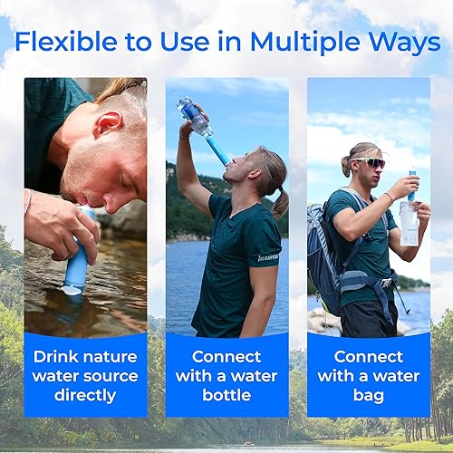 Miniatura 7 de Waterdrop Paja de filtro de agua por gravedad, sistema de filtración de agua para camping, purificador de agua de supervivencia para viajes,