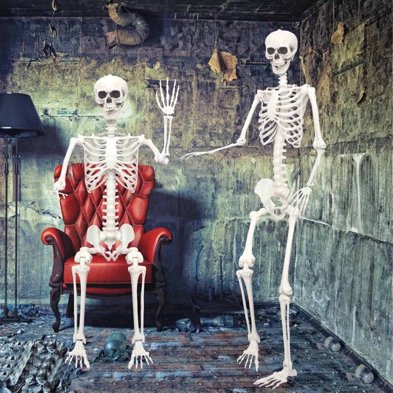 7.8Ft Giant Skeleton Life Size Realistic Plastic Human Skeleton with Movable Joints for Halloween Front Lawn Decorations