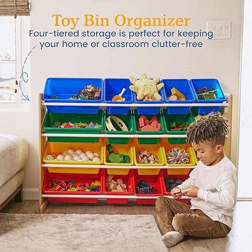 Miniatura 4 de ECR4Kids Organizador de 4 niveles con 20 contenedores, almacenamiento de juguetes, naturalprimario