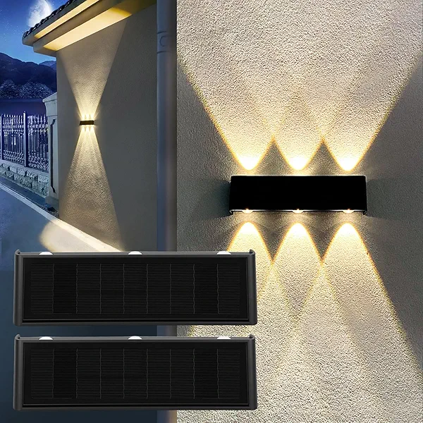 Mrzxy Solar Lights Outdoor Waterproof 3000K Warm Aluminum Up and Down Wall Sconce Dusk to Dawn 2PACK for Outside, Fence, Yard, Christmas Decorative Lighting