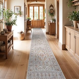 Washable Hallway Runner Rug 3x16: Non Slip Runner Rugs with Rubber Backing | Soft Kitchen Rug Turmeric Grey Farmhouse Distressed Carpet Runner for Living Room Bedroom Bathroom - Non-Shedding Durable