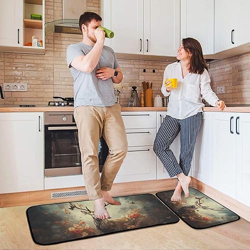 Miniatura 4 de ZENWAWA Fantasy Deer Painting Kitchen Mat 2 Pcs Set, Low Pile Kitchen Rugs Cushioned Water Absorbent Washable Floor Mats for Kitchen Sink Laundry