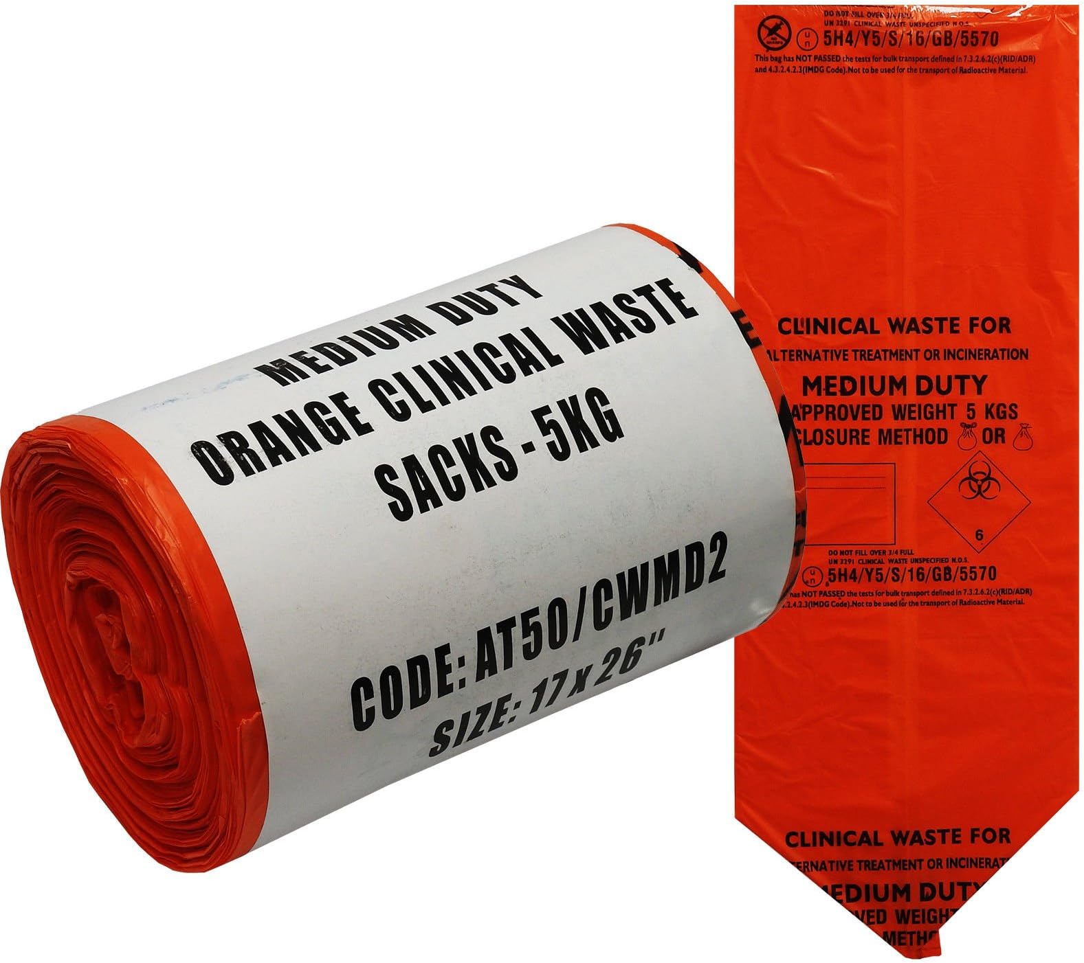 90L Large Orange Medium Duty Clinical Waste Bags (25 Bags)