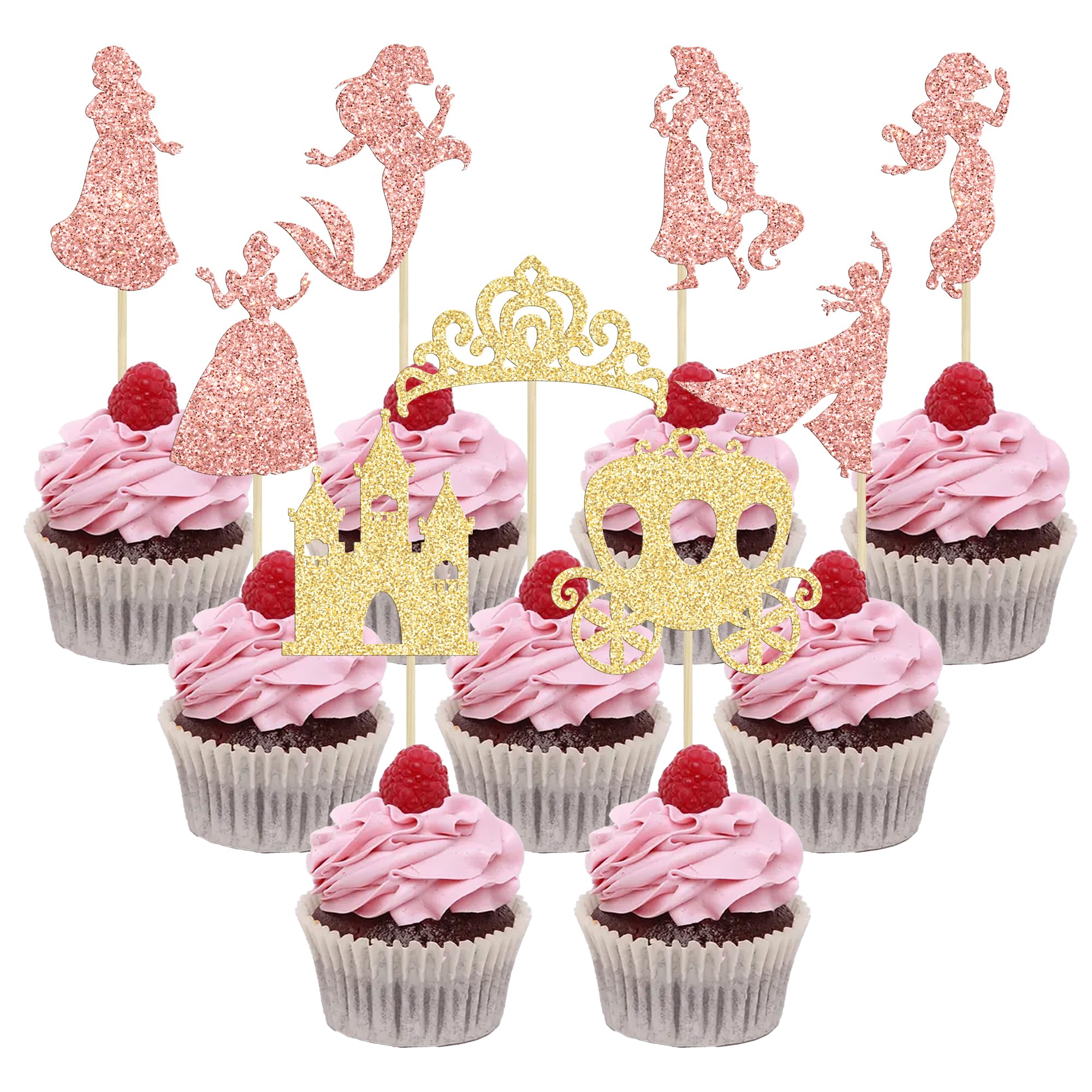 Gyufise 36Pcs Princess Cupcake Toppers Glitter Mermaid Girl Castle High Heel Crown Cupcake Picks Princess Theme Baby Shower Girls Birthday Party Cake