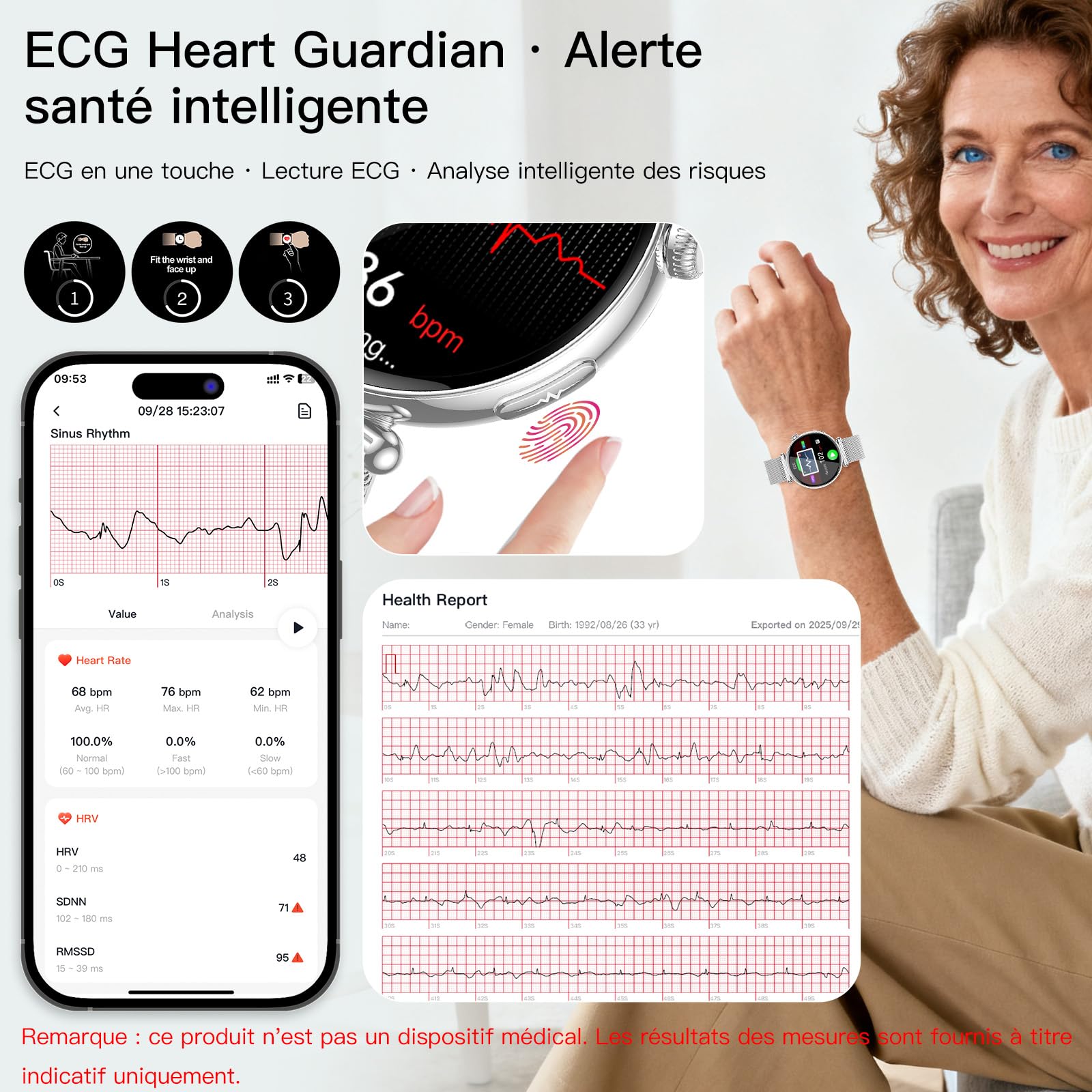 2026 AI-GPT Montre Connectée avec ECG/HRV/IMC/Sommeil/Pression Artérielle | 1,32" Smartwatch avec Fréquence Cardiaque/SpO2/Température Corporelle/Émotions/Fatigue/Cycle Menstruel/SOS, Rappel de santé