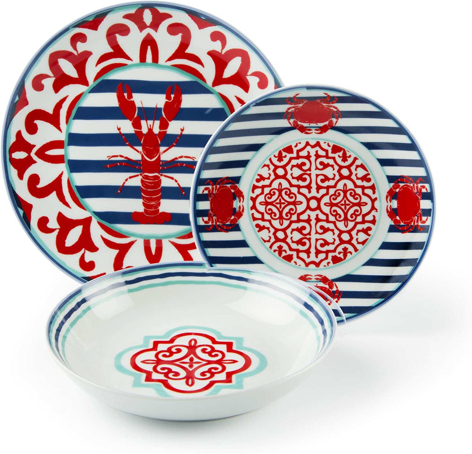 Service De Table Rond 18 Pièces En Porcelaine Noir Blanc Motif Feuilles Carina 118944