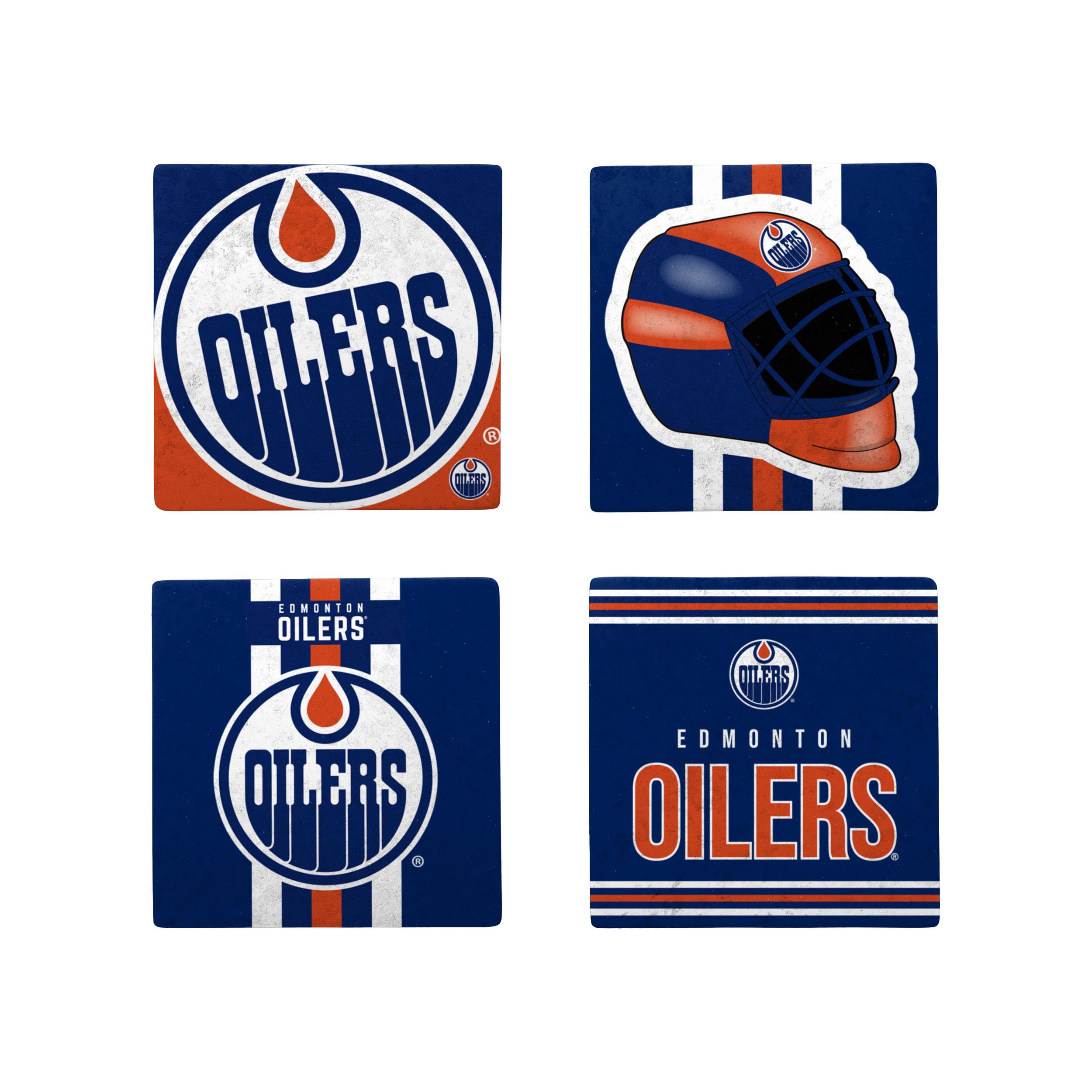FOCO NHL Official 4-Pack Beverage Drink Ceramic Stone Coaster Set (Edmonton Oilers)