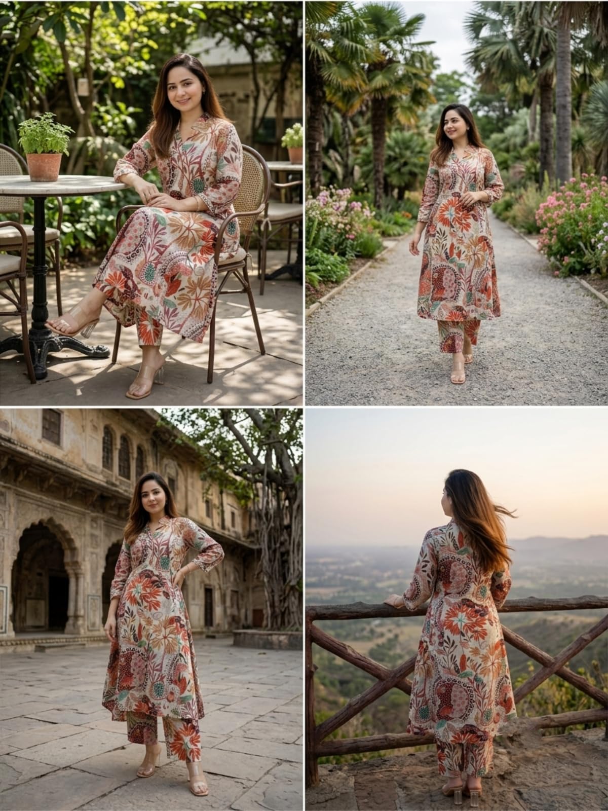 GRECIILOOKS Women Cotton Blend Floral Standard Length Kurti Festive Regular Fit Kurta Set (GL-k2716&P138_Multicolour_L) 3