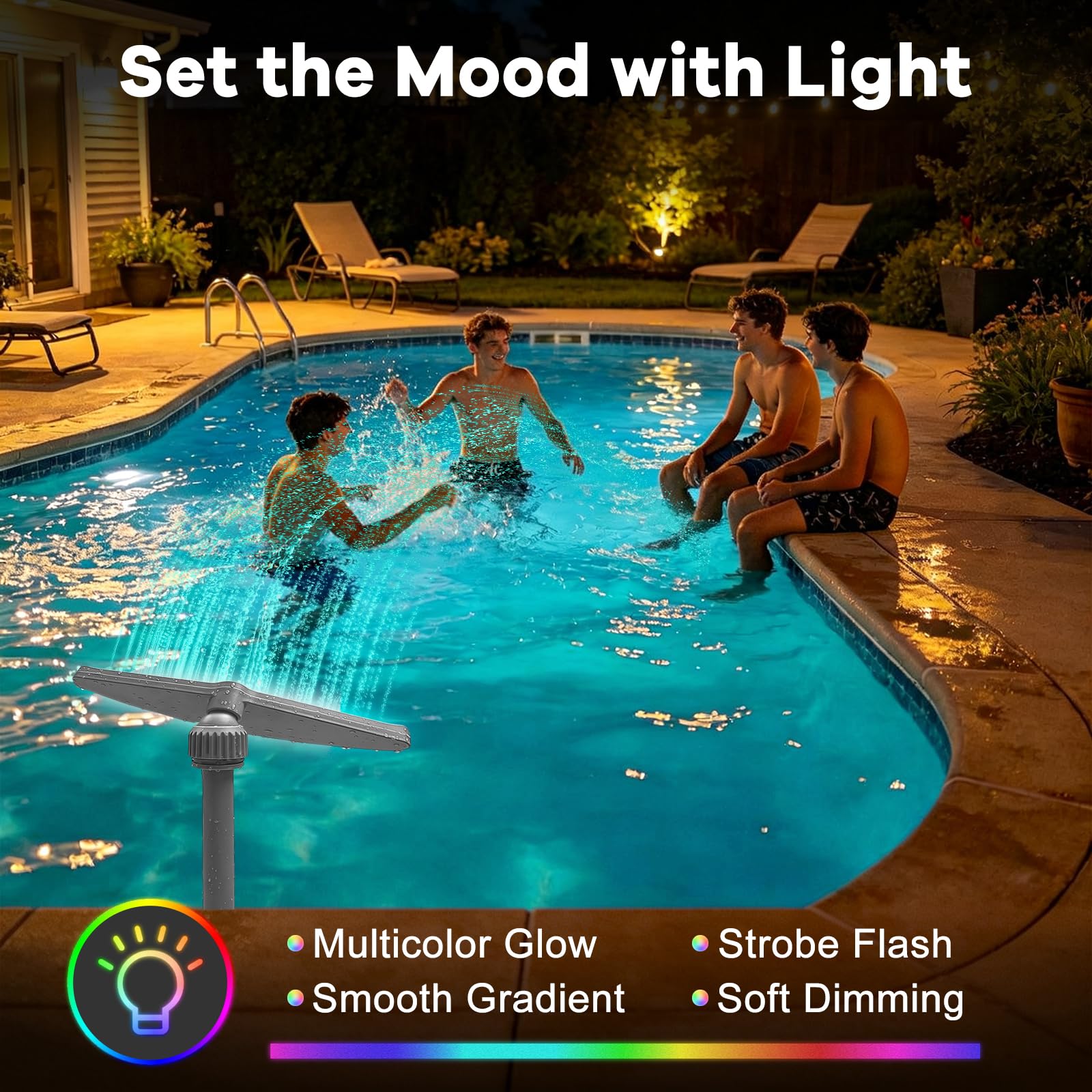 Solarbetriebener Poolbrunnen mit Beleuchtung, 40-69 cm höhenverstellbar, Sprühbrunnen für Pools, 360°-Poolbrunnen für Aufstell- und Einbaupools