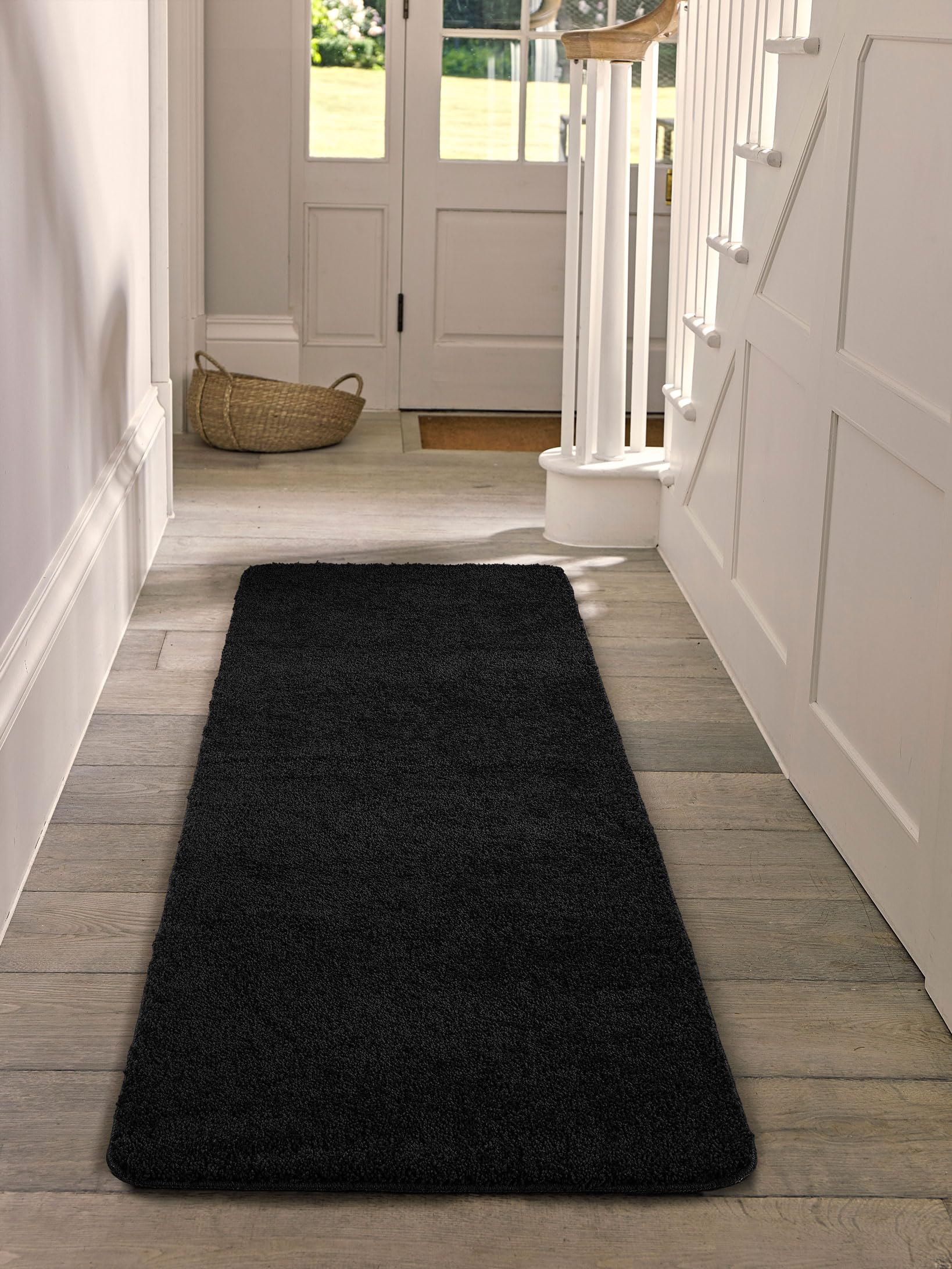 Emmahome Soft Shaggy Washing Machine Natural Non-Slip Rugs/Carpet/Mats Round Hallway Runner Mat Set 30mm Thickness (Black, 60 X 220cm - View #6