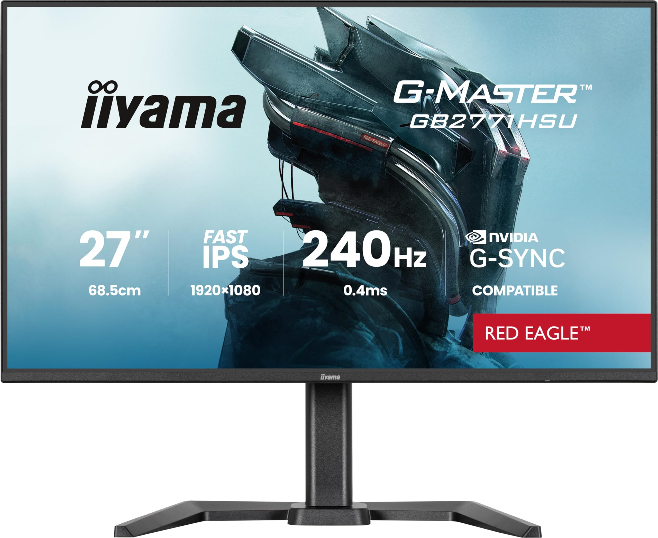 iiyama Ecran G-Master Red Eagle, GB2771HSU-B1, Fast IPS, FHD@240Hz,0.4ms MPRT, 350cd, Haut-parleurs, HDMI/DP/USB (2 x3.2 + 2X Type C), réglable en Hauteur, Black Tuner, G-Sync Compatible