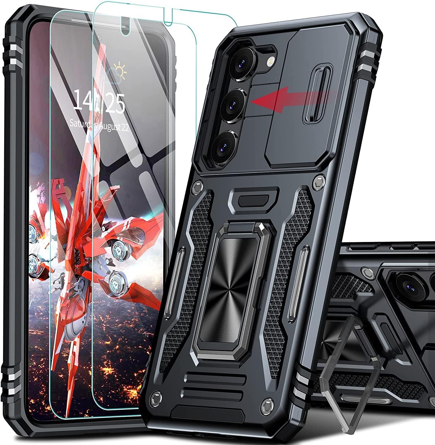 【𝟐𝟎𝟐𝟐 𝐍𝐄𝐖】for Samsung Galaxy A13 5G Case with Camera Cover [with 2x Screen Protector] with Magnetic 360° Kickstand Ring Military Grade Drop Proof Shockproof Phone Case for Samsung Galaxy A13 5G