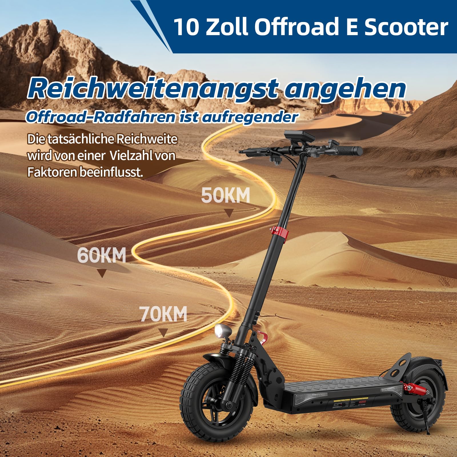 E Scooter mit Straßenzulassung mit Max 70/30KM Reichweite,10/8.5 Zoll Elektroroller mit Komfortable Stoßdämpfer,Faltbarer E Roller Belastung Doppelbremse LED-Licht,APP-Verbindung