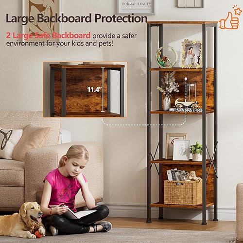 Miniatura 6 de Furologee Soporte de TV y estantería, mesa consola rústica para televisores de hasta 55 pulgadas, estantería de 5 niveles de alto con parte