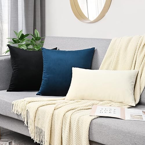 Miniatura 8 de Yastouay Paquete de 2 fundas de almohada, fundas de almohada decorativas negras, fundas de almohada sólidas para sofá, fundas de almohada de