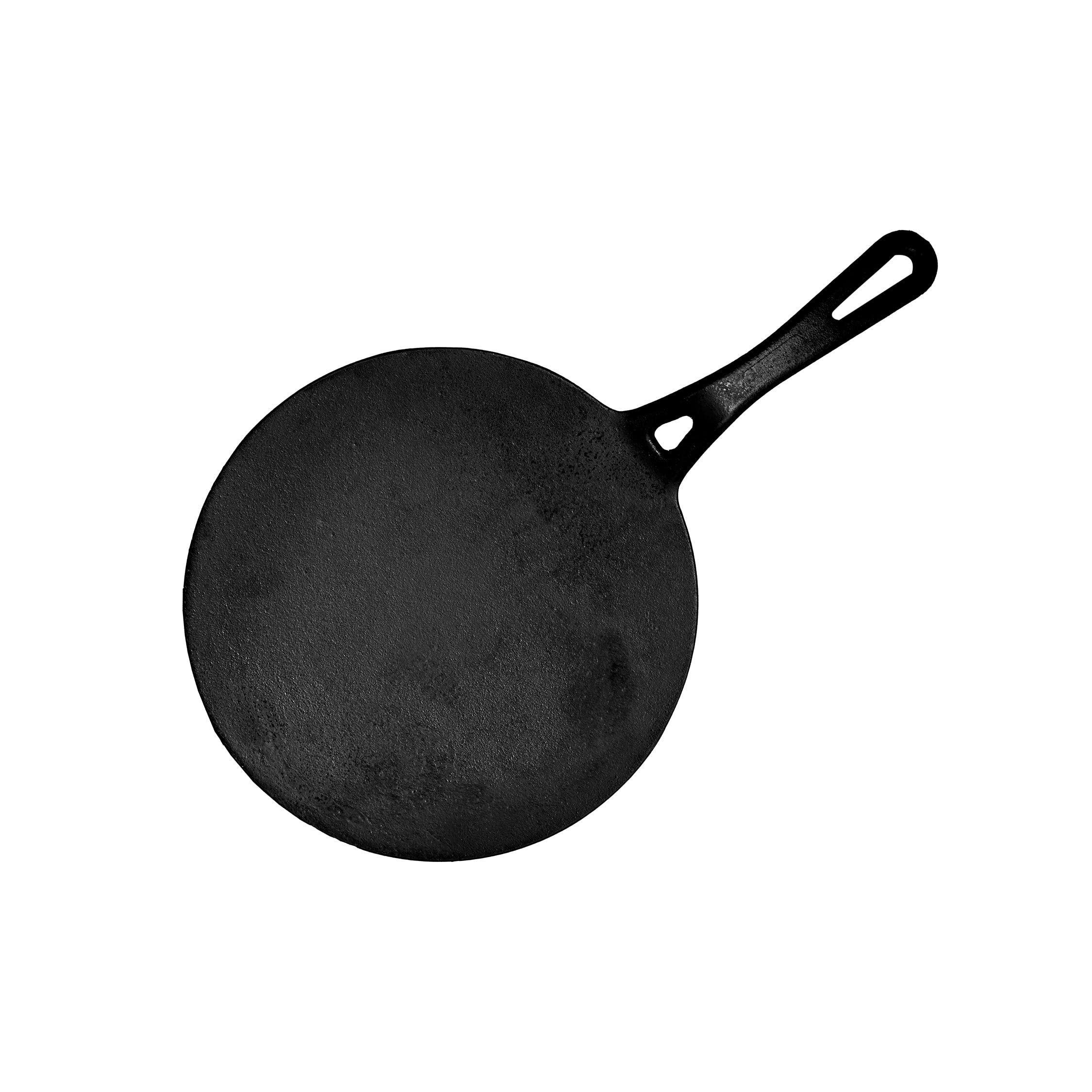MACclite IRONIUM Cast Iron Pre-Seasoned Roti Tawa, Chapati Tawa, & Butter Naan Tawa with Long Handle 25CM Dia. 10Inch. Gas Stove Compability