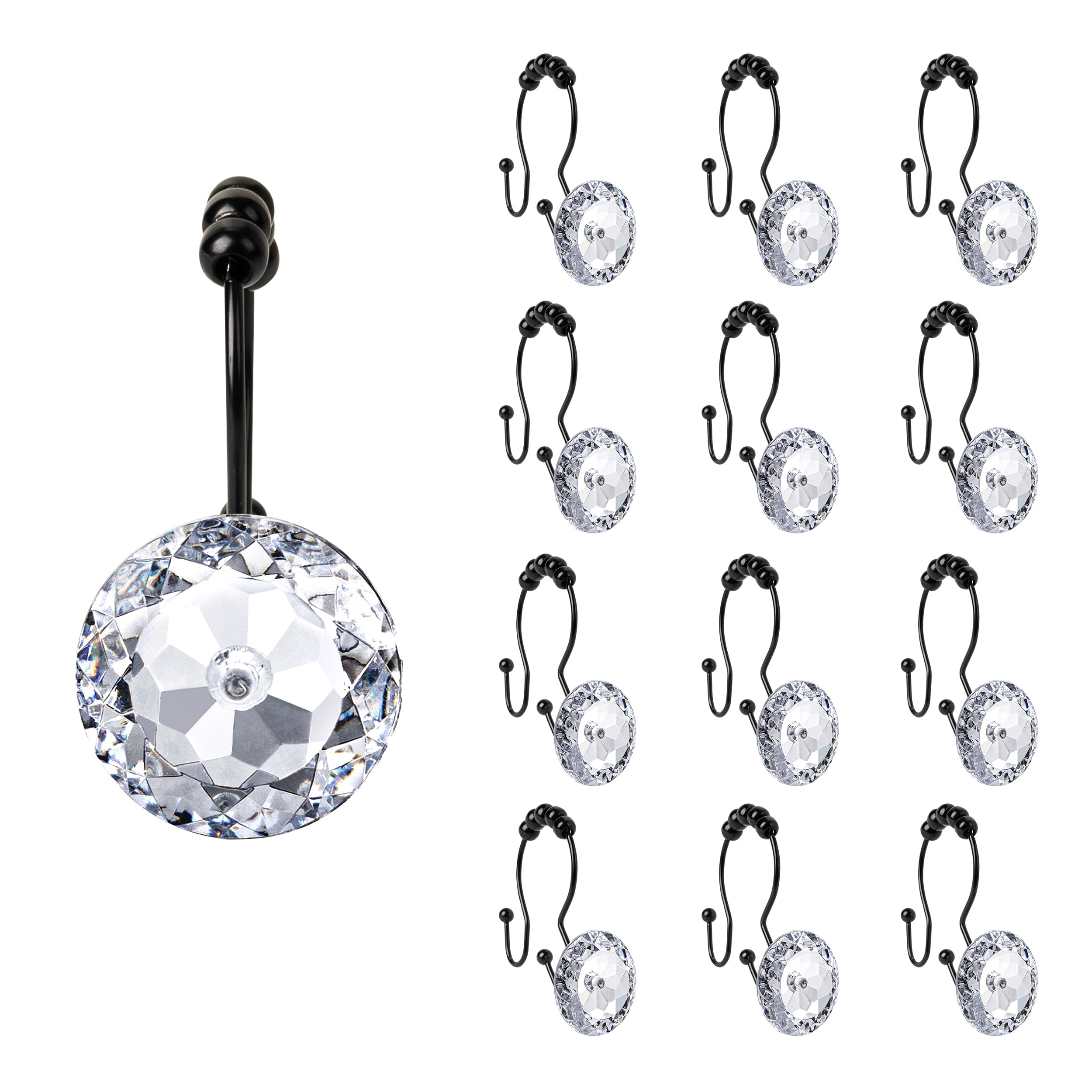 Elegant Rhinestone Shower Hooks - Glide & Shine -10 Elegant Rhinestone Shower Hooks - Glide & Shine -10
