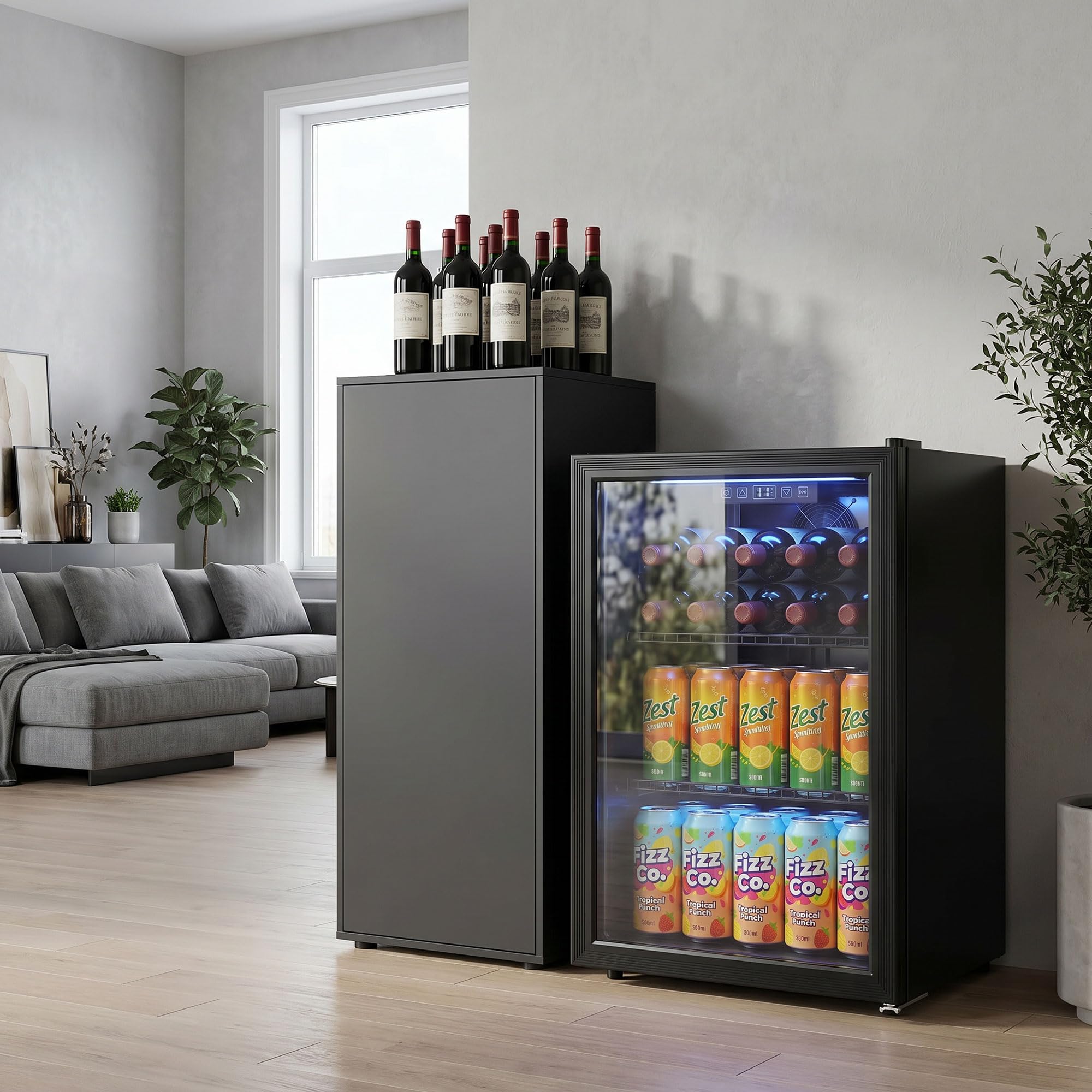 HOMCOM Getränkekühlschrank 70L Mini Kühlschrank mit UV-beständig Doppelglas-Tür, verstellbaren Regalen, LED-Beleuchtung & Display