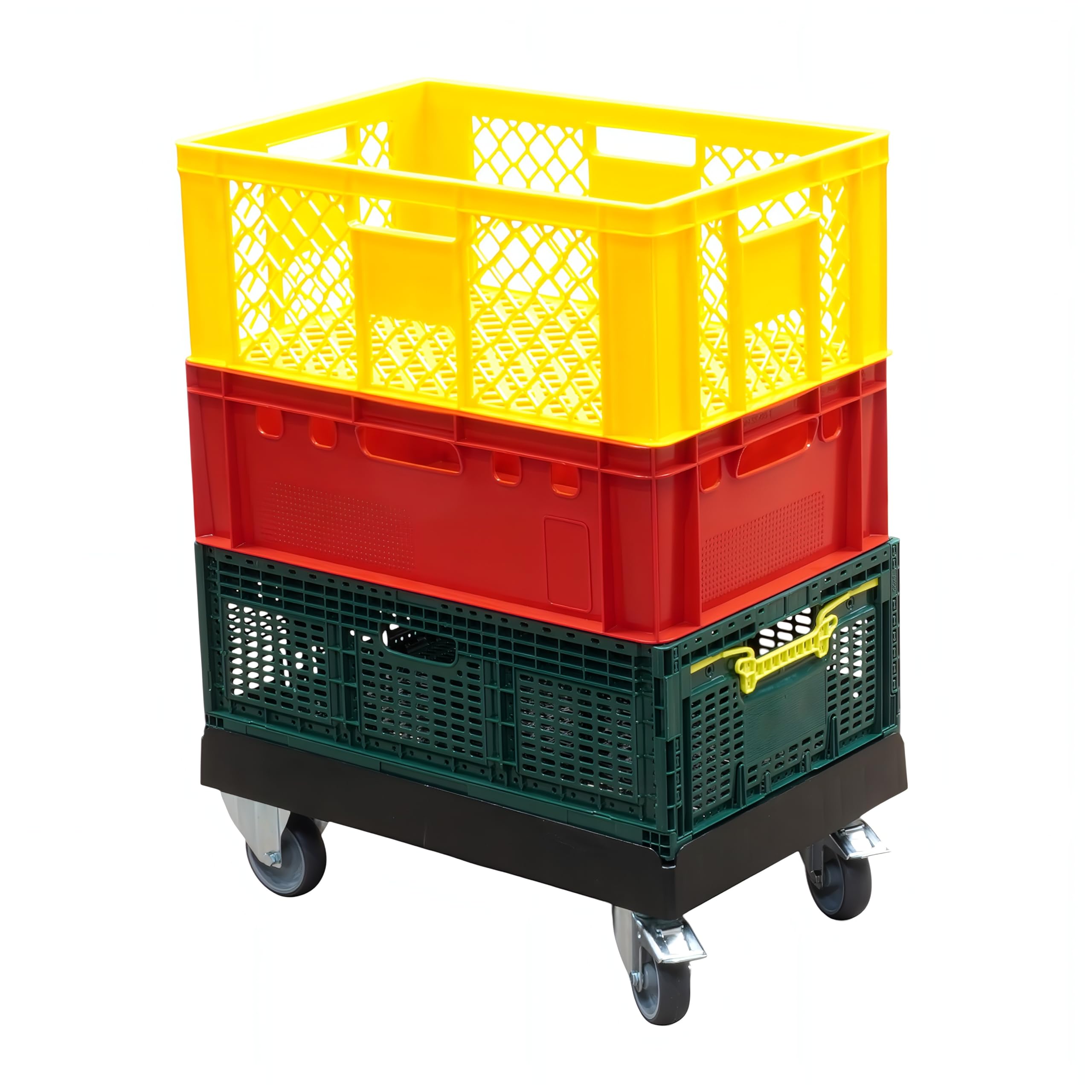5 Stück Transportroller für Kisten 60 x 40 cm mit 2 Bockrollen und 2 Bremsen in schwarz