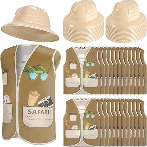 24 sombreros de fiesta de safari para niños y 24 piezas de chaleco explorador, disfraz de safari para niños para fiesta de la selva, recuerdos de