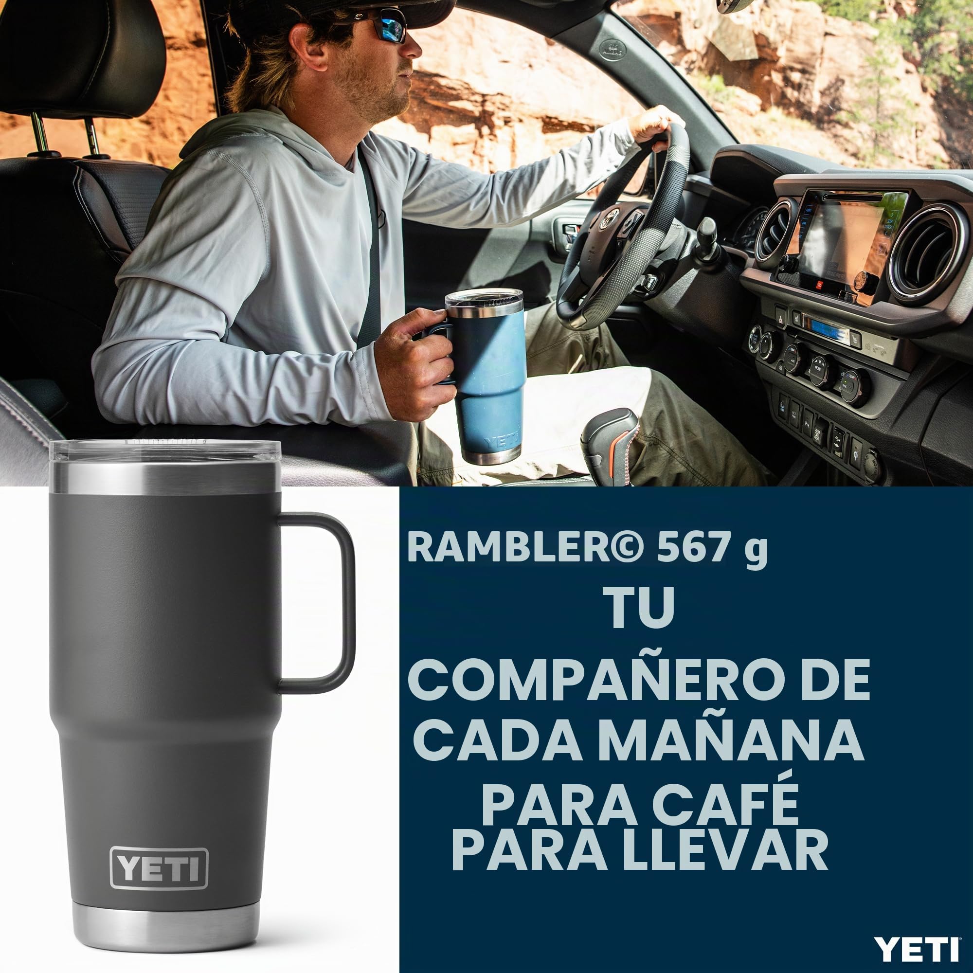 YETI Rambler - Taza de viaje de 20 oz / 591 ml, color carbón