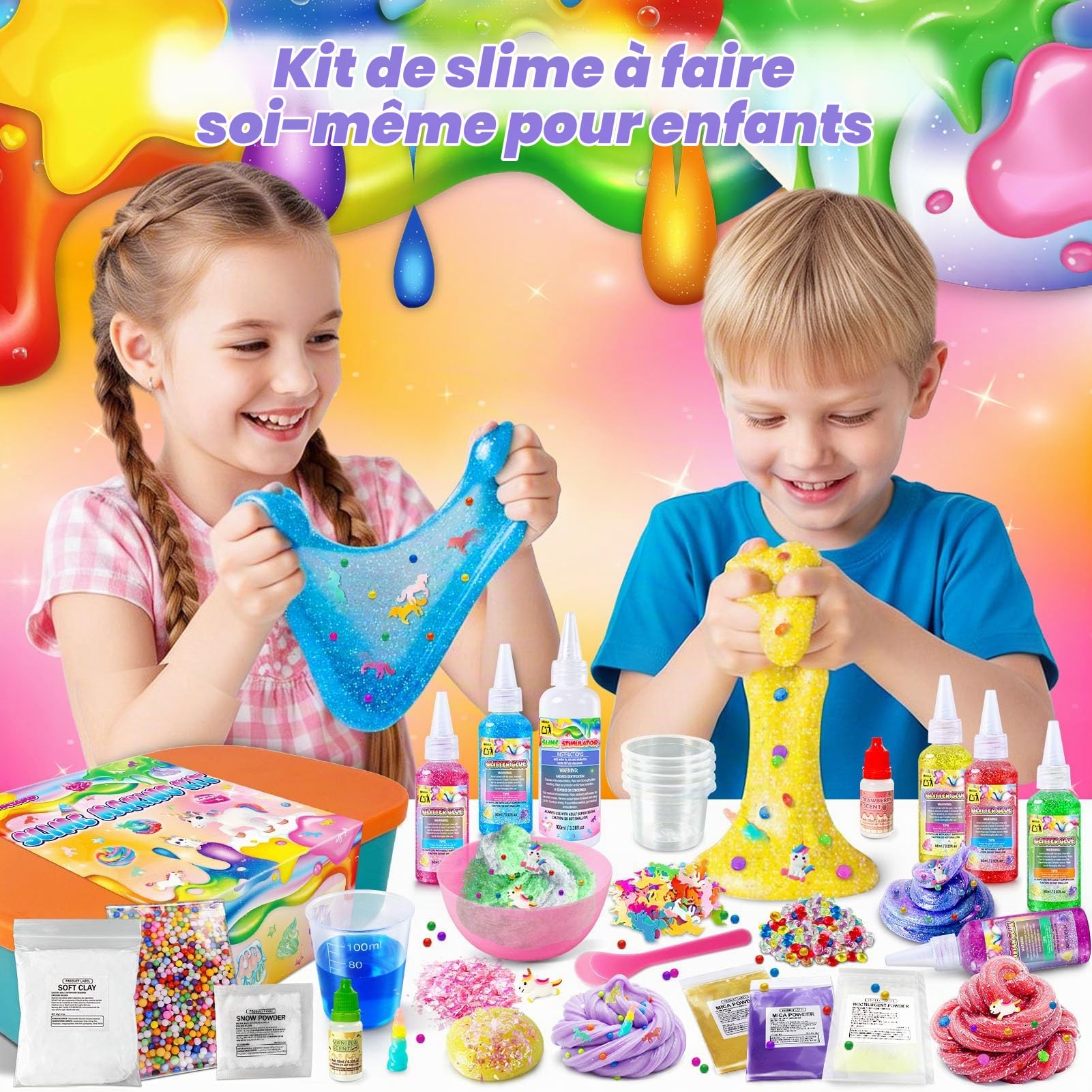 Kit Slime DIY, Kit de Slime Galaxy pour Filles 3-12 Ans, Glimmer Crunchy | Slime Beurre, Mousse, Nuage avec Accessoires, Boules de Mousse, Charms, Cadeaux Fête pour Enfants