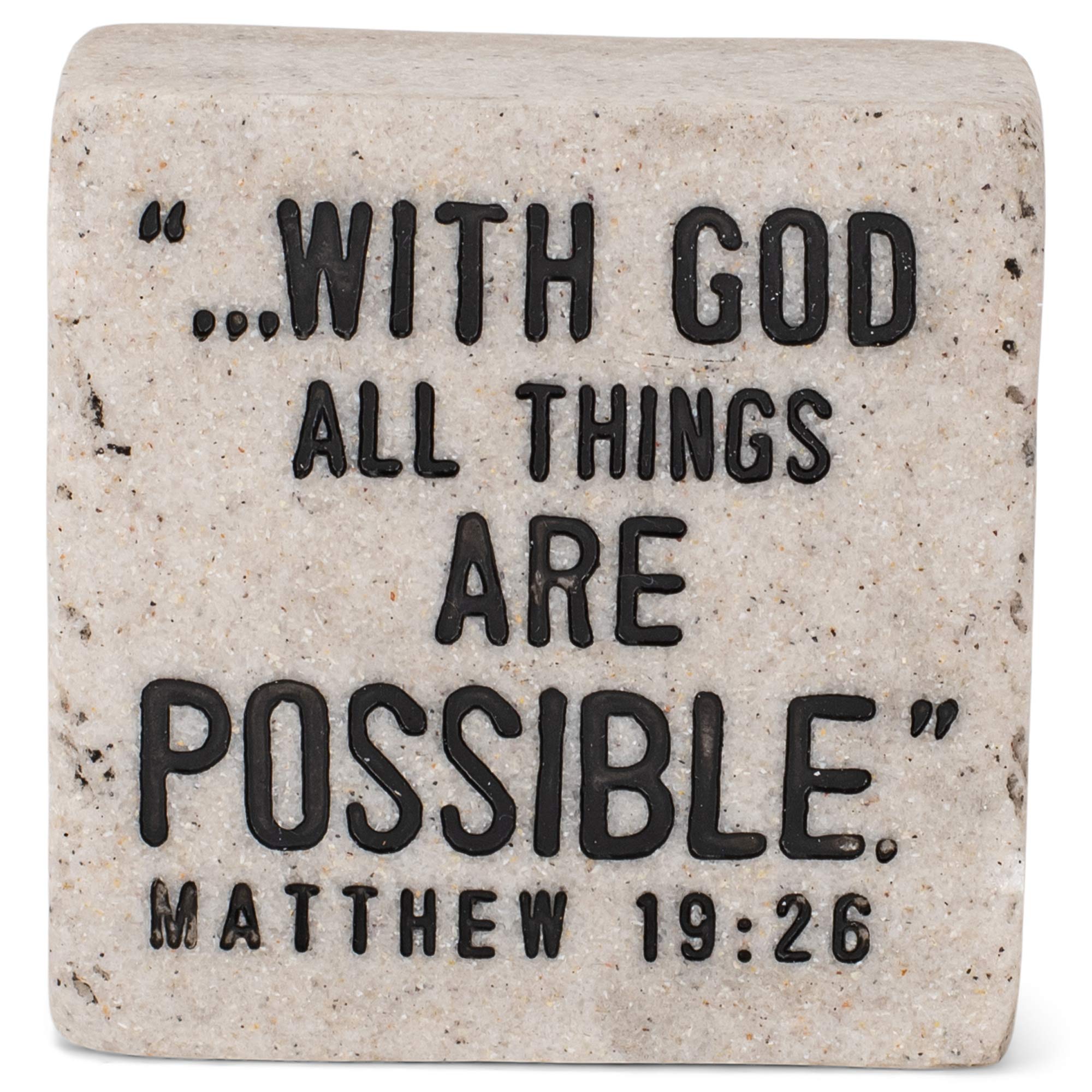 Lighthouse Christian Products Faith In God All Things Possible Faith In God Scripture Block 2.25 X 2.25 Cast Stone Plaque