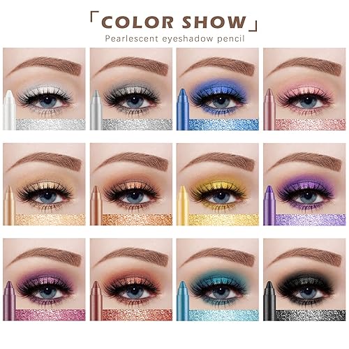 Miniatura 2 de NewBang Sombra de ojos en barra de 12 colores, neutro y marrón metálico, crema brillante, lápiz de sombra de ojos, resistente al agua y duradero,