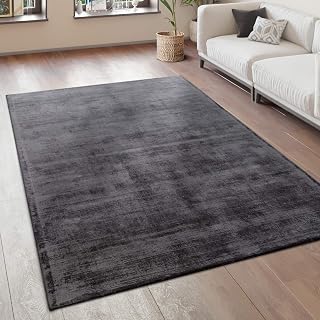 Paco Home Teppich Wohnzimmer Vintage Kurzflor Handgefertigt Hochwertig 100% Viskose, Grösse:160x230 cm, Farbe:Anthrazit