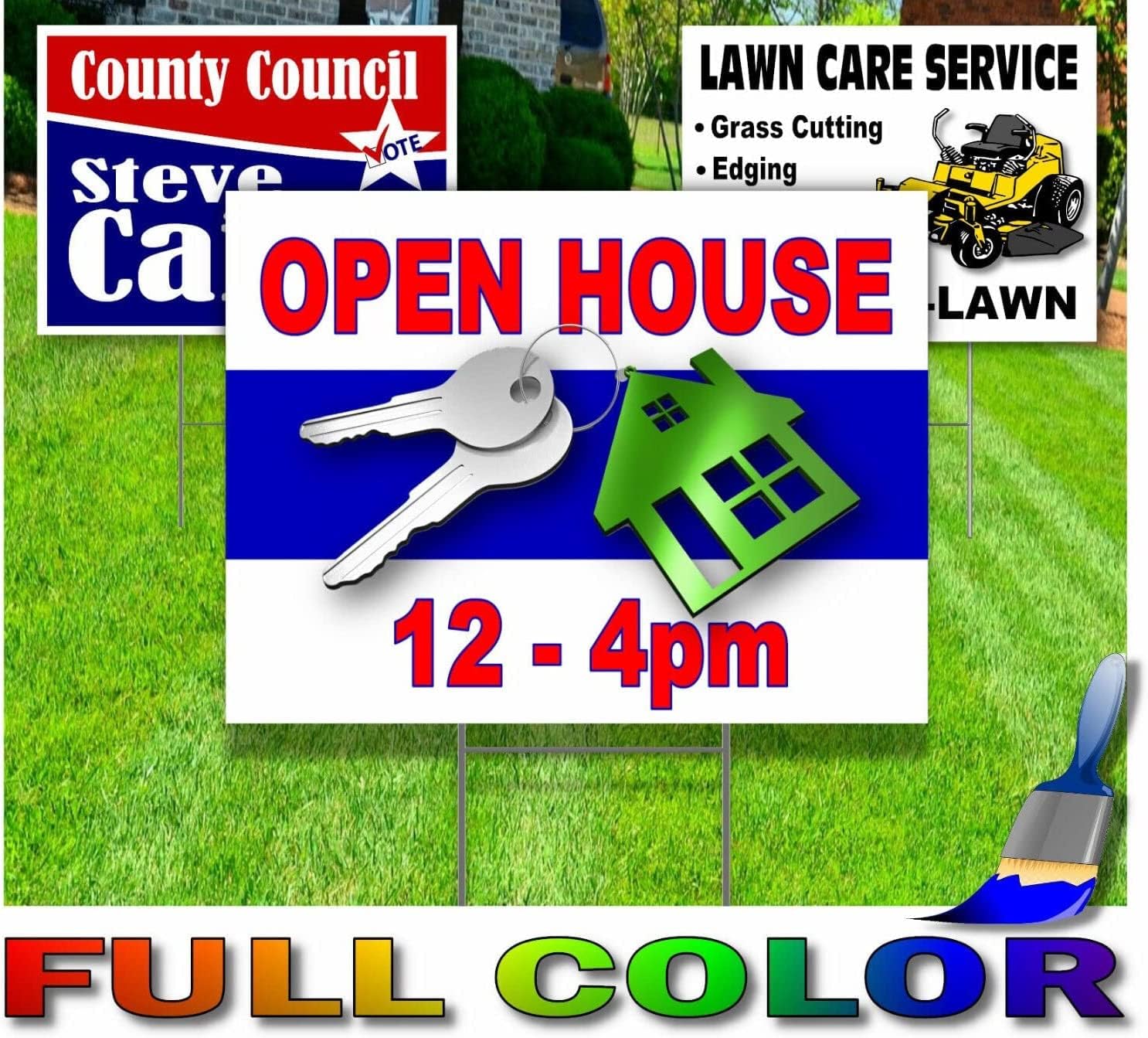 30 Pack Custom Yard Signs 18x24 Full Color Custom Design 2 Sided Corrugated Plastic Metal H-Stakes Optional