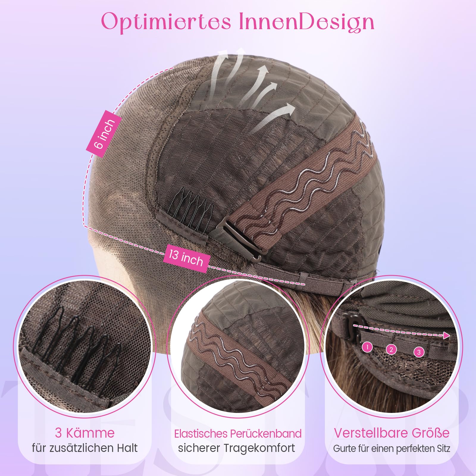 testar 13x6 Spitzenfront Perücke Braun-Blond, kurze gewellte Perücke für Damen, kleberlose Synthetikperücke aus hitzebeständiger Faser, 14 Zoll für den täglichen Gebrauch