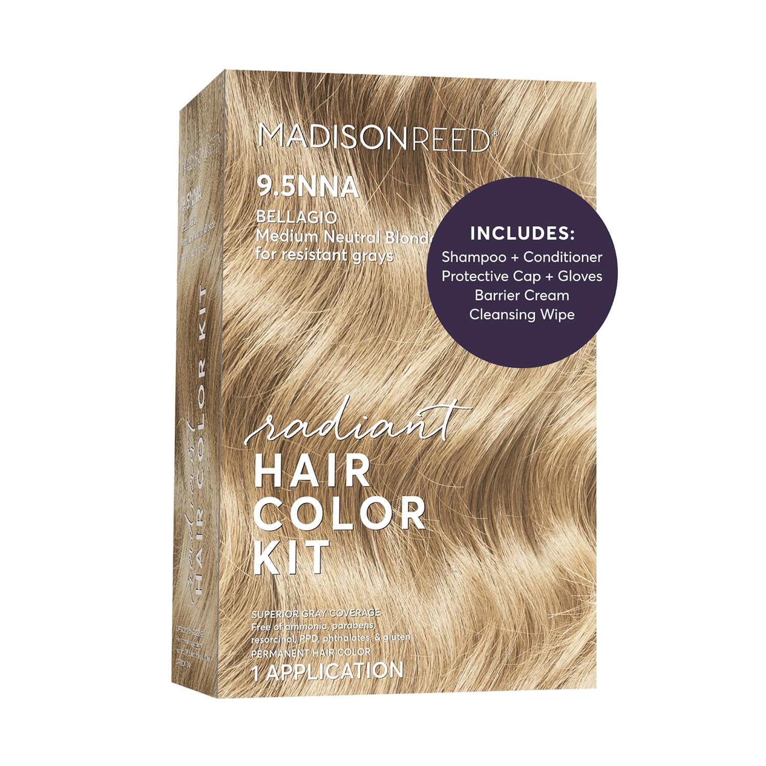 Madison Reed Radiant Hair Color Kit - 9.5NNA Medium Neutral Blonde (Bellagio Blonde), 100% Gray Hair Coverage Permanent Hair Dye for Resistant Grays | PPD-Free & Ammonia-Free, 1 Pack