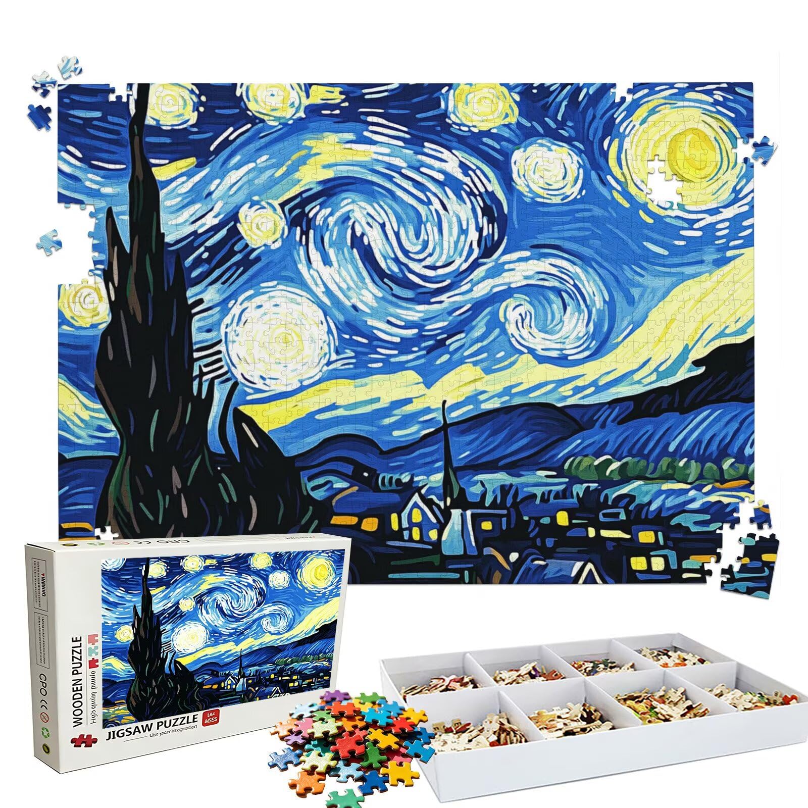 Puzzle 1000 elementów, puzzle 1000 elementów dla dorosłych, trudne puzzle, druk w wysokiej rozdzielczości i jasne kolory, drewniane puzzle gwiaździste niebo kabina z wykwintnym pudełkiem do pakowania